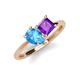 4 - Zoya Pear Shape Blue Topaz & Princess Shape Amethyst 2 Stone Duo Ring 