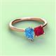 3 - Zoya Pear Shape Blue Topaz & Princess Shape Lab Created Ruby 2 Stone Duo Ring 
