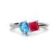 1 - Zoya Pear Shape Blue Topaz & Princess Shape Lab Created Ruby 2 Stone Duo Ring 