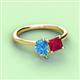 3 - Zoya Pear Shape Blue Topaz & Princess Shape Lab Created Ruby 2 Stone Duo Ring 