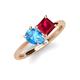 4 - Zoya Pear Shape Blue Topaz & Princess Shape Lab Created Ruby 2 Stone Duo Ring 