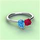 3 - Zoya Pear Shape Blue Topaz & Princess Shape Lab Created Ruby 2 Stone Duo Ring 