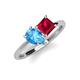4 - Zoya Pear Shape Blue Topaz & Princess Shape Lab Created Ruby 2 Stone Duo Ring 