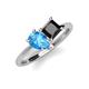 4 - Zoya Pear Shape Blue Topaz & Princess Shape Black Diamond 2 Stone Duo Ring 
