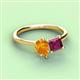 3 - Zoya Pear Shape Citrine & Princess Shape Rhodolite Garnet 2 Stone Duo Ring 