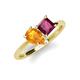 4 - Zoya Pear Shape Citrine & Princess Shape Rhodolite Garnet 2 Stone Duo Ring 