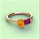3 - Zoya Pear Shape Citrine & Princess Shape Rhodolite Garnet 2 Stone Duo Ring 