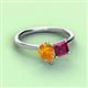 3 - Zoya Pear Shape Citrine & Princess Shape Rhodolite Garnet 2 Stone Duo Ring 
