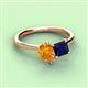 3 - Zoya Pear Shape Citrine & Princess Shape Lab Created Blue Sapphire 2 Stone Duo Ring 