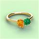 3 - Zoya Pear Shape Citrine & Princess Shape Lab Created Emerald 2 Stone Duo Ring 