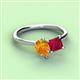 3 - Zoya Pear Shape Citrine & Princess Shape Lab Created Ruby 2 Stone Duo Ring 
