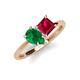 4 - Zoya Pear Shape Emerald & Princess Shape Lab Created Ruby 2 Stone Duo Ring 