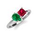 4 - Zoya Pear Shape Emerald & Princess Shape Lab Created Ruby 2 Stone Duo Ring 