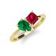 4 - Zoya Pear Shape Emerald & Princess Shape Lab Created Ruby 2 Stone Duo Ring 
