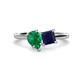 1 - Zoya Pear Shape Emerald & Princess Shape Lab Created Blue Sapphire 2 Stone Duo Ring 