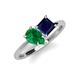 4 - Zoya Pear Shape Emerald & Princess Shape Lab Created Blue Sapphire 2 Stone Duo Ring 