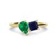 1 - Zoya Pear Shape Emerald & Princess Shape Lab Created Blue Sapphire 2 Stone Duo Ring 