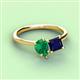 3 - Zoya Pear Shape Emerald & Princess Shape Lab Created Blue Sapphire 2 Stone Duo Ring 
