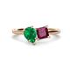 1 - Zoya Pear Shape Emerald & Princess Shape Rhodolite Garnet 2 Stone Duo Ring 