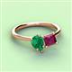 3 - Zoya Pear Shape Emerald & Princess Shape Rhodolite Garnet 2 Stone Duo Ring 