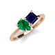 4 - Zoya Pear Shape Emerald & Princess Shape Lab Created Blue Sapphire 2 Stone Duo Ring 