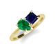 4 - Zoya Pear Shape Emerald & Princess Shape Lab Created Blue Sapphire 2 Stone Duo Ring 