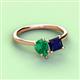 3 - Zoya Pear Shape Emerald & Princess Shape Lab Created Blue Sapphire 2 Stone Duo Ring 