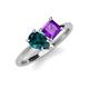 4 - Zoya Pear Shape London Blue Topaz & Princess Shape Amethyst 2 Stone Duo Ring 