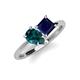 4 - Zoya Pear Shape London Blue Topaz & Princess Shape Lab Created Blue Sapphire 2 Stone Duo Ring 