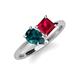 4 - Zoya Pear Shape London Blue Topaz & Princess Shape Lab Created Ruby 2 Stone Duo Ring 