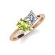 4 - Zoya Pear Shape Peridot & Princess Shape Certified Diamond 2 Stone Duo Ring 
