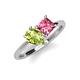 4 - Zoya Pear Shape Peridot & Princess Shape Pink Tourmaline 2 Stone Duo Ring 