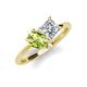 4 - Zoya Pear Shape Peridot & Princess Shape Forever One Moissanite 2 Stone Duo Ring 