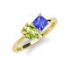 4 - Zoya Pear Shape Peridot & Princess Shape Tanzanite 2 Stone Duo Ring 