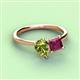 3 - Zoya Pear Shape Peridot & Princess Shape Rhodolite Garnet 2 Stone Duo Ring 