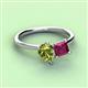 3 - Zoya Pear Shape Peridot & Princess Shape Rhodolite Garnet 2 Stone Duo Ring 