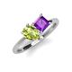 4 - Zoya Pear Shape Peridot & Princess Shape Amethyst 2 Stone Duo Ring 