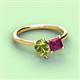 3 - Zoya Pear Shape Peridot & Princess Shape Rhodolite Garnet 2 Stone Duo Ring 