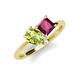 4 - Zoya Pear Shape Peridot & Princess Shape Rhodolite Garnet 2 Stone Duo Ring 