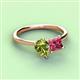 3 - Zoya Pear Shape Peridot & Princess Shape Pink Tourmaline 2 Stone Duo Ring 