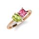 4 - Zoya Pear Shape Peridot & Princess Shape Pink Tourmaline 2 Stone Duo Ring 