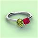 3 - Zoya Pear Shape Peridot & Princess Shape Lab Created Ruby 2 Stone Duo Ring 