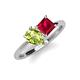 4 - Zoya Pear Shape Peridot & Princess Shape Lab Created Ruby 2 Stone Duo Ring 
