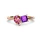 1 - Zoya Pear Shape Pink Tourmaline & Princess Shape Amethyst 2 Stone Duo Ring 