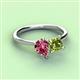 3 - Zoya Pear Shape Pink Tourmaline & Princess Shape Peridot 2 Stone Duo Ring 