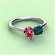 3 - Zoya Pear Shape Pink Tourmaline & Princess Shape London Blue Topaz 2 Stone Duo Ring 