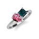 4 - Zoya Pear Shape Pink Tourmaline & Princess Shape London Blue Topaz 2 Stone Duo Ring 