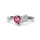 1 - Zoya Pear Shape Pink Tourmaline & Princess Shape GIA Certified Diamond 2 Stone Duo Ring 