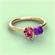 3 - Zoya Pear Shape Pink Tourmaline & Princess Shape Amethyst 2 Stone Duo Ring 