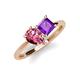 4 - Zoya Pear Shape Pink Tourmaline & Princess Shape Amethyst 2 Stone Duo Ring 